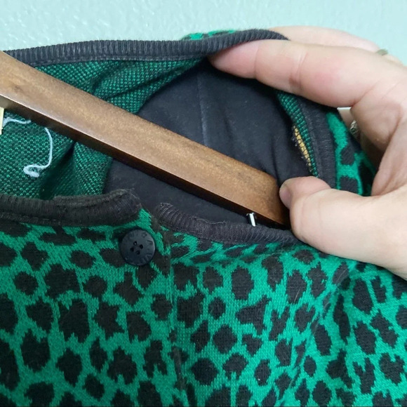 ADRIENNE VITTADINI Vintage Leopard Cardigan Small Green Black Y2K Dark Academia - Picture 9 of 11